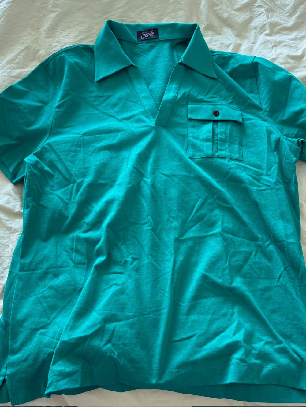 Bespoke Teal Open-V Polo with Chest Pocket